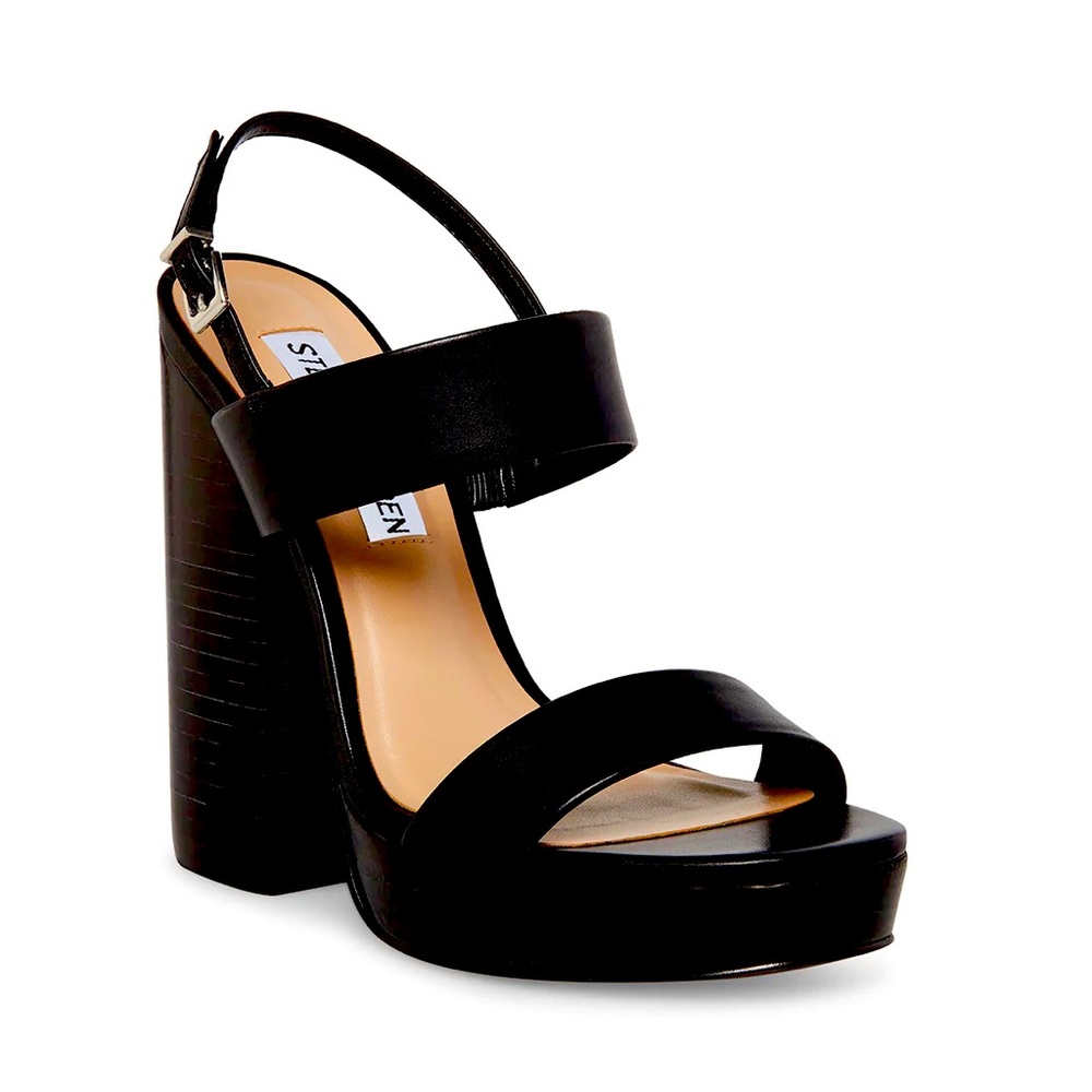 Steve Madden Iesha Black Leather Platform Sandals Size 9- NEW